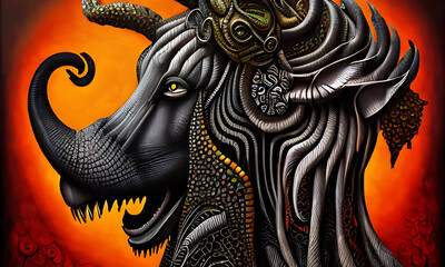 Generative AI - Dark surreal fantasy illustrations of African beasts - 3D