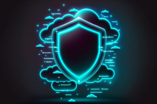 Cloud computing and cyber security, data protective lock and shield. Generative AI illustration