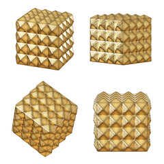 Metal faceted copper cubes. Home decorative accessories. 3d rendering