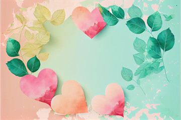 Romantic abstract pastel background with heart and nature elements made with Generative AI