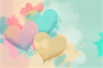 Romantic abstract pastel background with heart and nature elements made with Generative AI