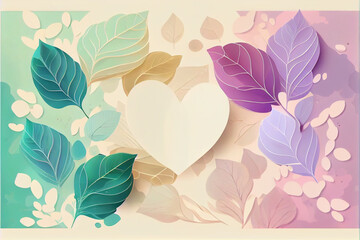 Romantic abstract pastel background with heart and nature elements made with Generative AI