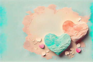 Romantic abstract pastel background with heart and nature elements made with Generative AI