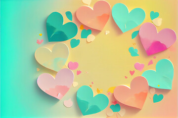 Romantic abstract pastel background with heart and nature elements made with Generative AI