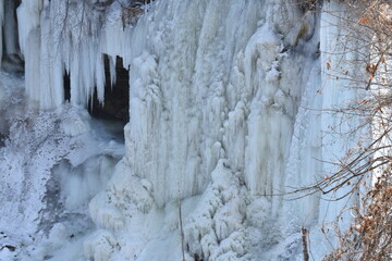 Close Up of Frozen Waterfall, Winter in Minnesota, Minnehaha Falls