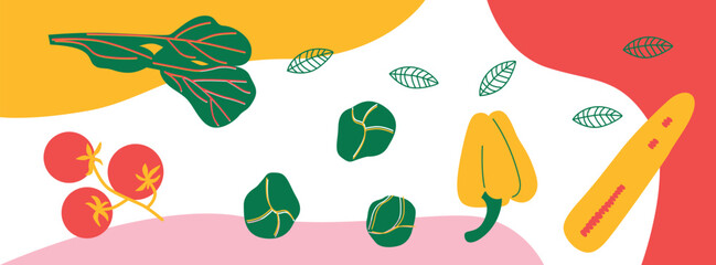 Abstract appetizing Vegetables collection. Hand-drawn modern illustrations with Vegetables. Creative illustration for poster, web, landing, page, cover, ad, greeting, card, promotion. Eps 10