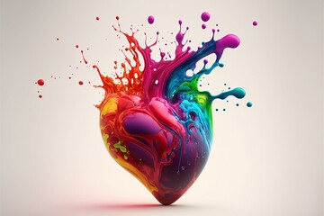 Human Heart with colorful boiling liquid. Human hearts in multi-colored paints. Generative AI