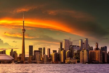 Toronto skyline at sunset, Canada