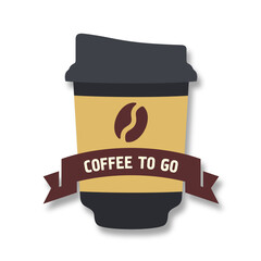 Coffee to go cup flat vector illustration. Coffee take away emblem.