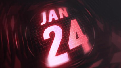 24 January in 3d motion graphic. Infrared calendar in futuristic and tech glowing neon for takes, commemoratives in led and etc. 4k in loop