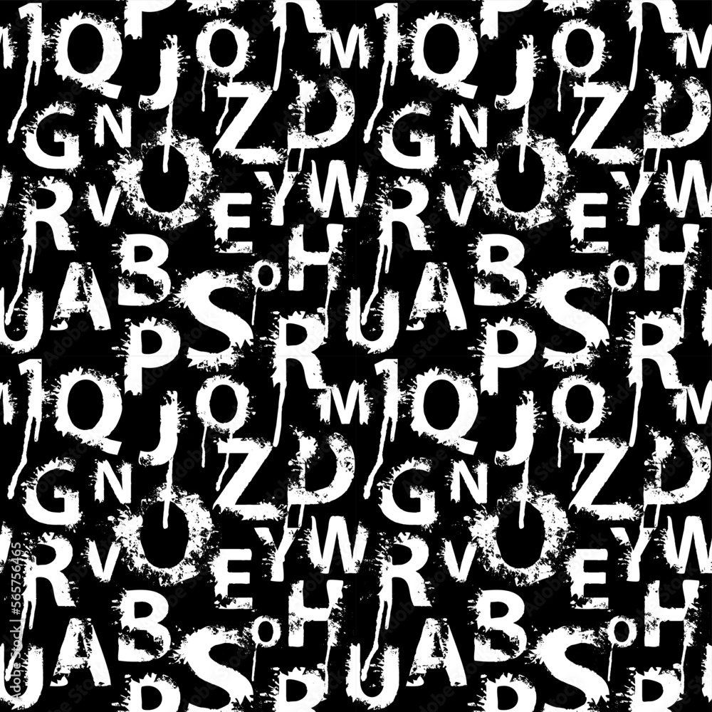 Poster seamless pattern with alphabet letters in form of colored paint splashes and blots. abstract vector 