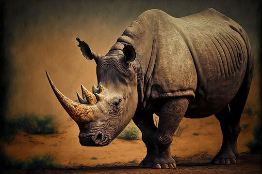 Rhinoceros Big Five Animals African Wildlife. Digital Art Generated AI