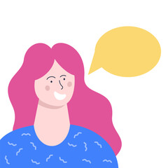 Girl with speech bubble. Cartoon modern flat vector illustration.
