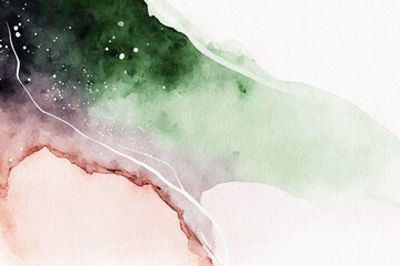 Abstract watercolor background. Green and beige watercolor texture. Artistic digital wallpaper.