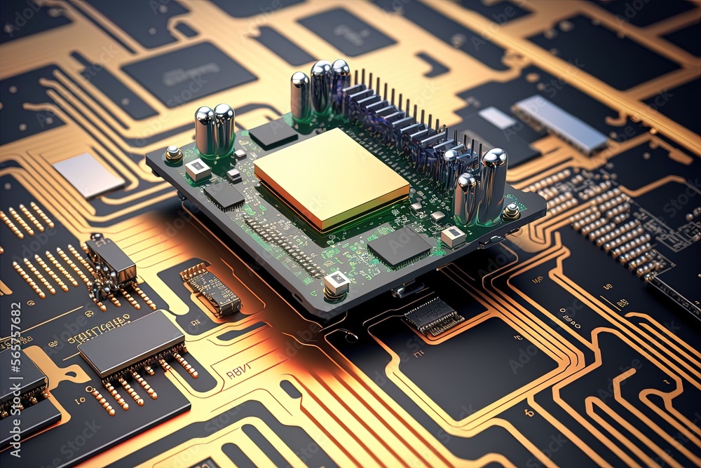 Poster electronic microchips and smd components on a mobile device's mainboard. generative ai