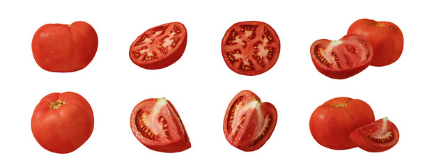 Fruit and healthy food concept. Tomatoes isolated on transparent background. 3d rendering illustration. PNG format