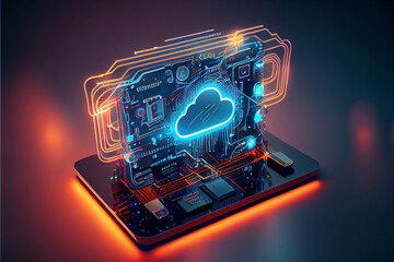 cloud computing and big data server abstract technology concept . Data Center of cloud computing hub with artificial intelligence. Ai generated illustration