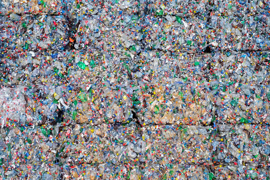 Crushed plastic bottles for recycling