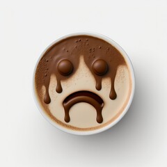Fototapeta premium Cappuccino cup with cocoa power sad face on the milk, Generative AI