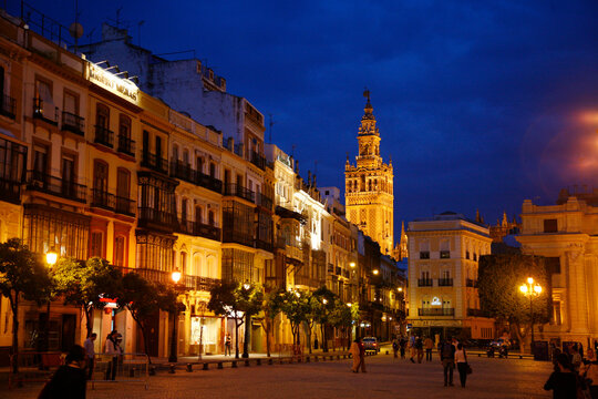 night scene in Seville, Spain