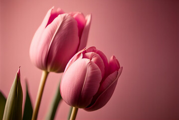Beautiful pink tulips. Spring flowers background. Illustration