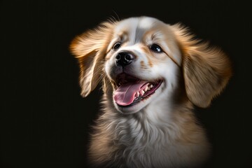 Happy dog smiling , cute puppy, happy pet, vet day, black background, Generative AI