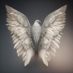 Obraz premium Generative AI: Dream like, realistic angel wings background with a white wing of a bird