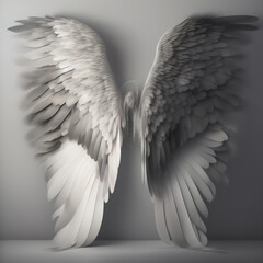 Generative AI: Dream like, realistic angel wings background with a white wing of a bird
