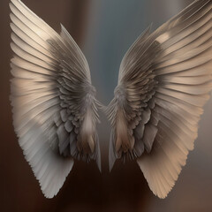 Generative AI: Dream like, realistic angel wings background with a white wing of a bird