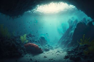 Fototapeta na wymiar Gorgeous underwater landscape. colorful marine life, ocean floor. Generative AI