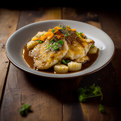 pan fried fish fillet with sauce
