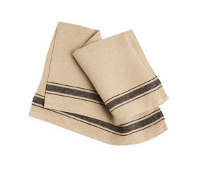 Fabric napkin on white background, top view