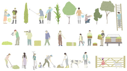 Architectural farming handwriting peoples illustrations are great for design and architecture presentations