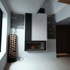 Modern luxury fireplace in a living room, Generative AI