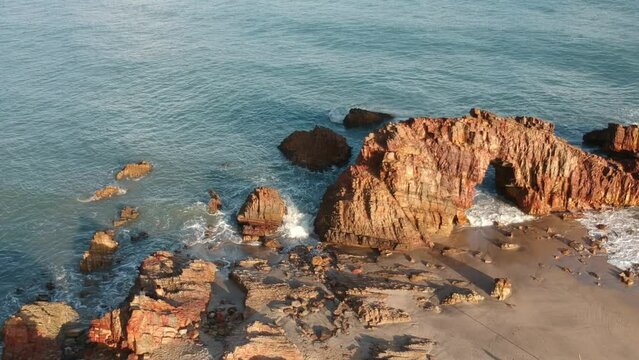Aerial view of Pedra Furada in Jericoacoara, Ceara State, Brazil