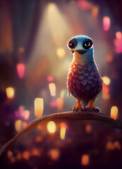 Cute, adorable cartoon, animation bird of a cinematic universe, lighting, photography, cuteadorable animals, trough wings of a better future, NFT compatible, AI generative