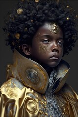 Afrofuturistic Young Boy King, AI Generated Portrait of a   Young Nubian Prince