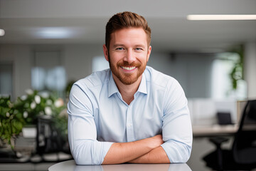 Portrait of successful mature boss senior businessman in business suit looking at camera and smiling, man with arms crossed working inside modern office building - obrazy, fototapety, plakaty