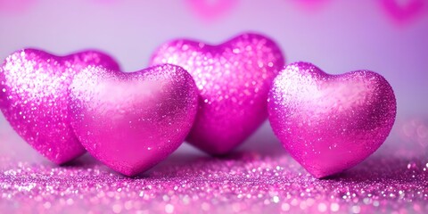 Obraz premium Pink hearts sitting on pink glitter, made with generative ai
