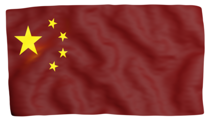 Chinese flag 3d rendering. Wavy cloth texture with small waves. Isolated on transparent background png.
