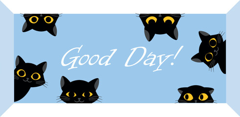 Black cats banner. Design element for greeting postcard. Positive quote, wish and optimism. Fun graphic element for website, poster or banner. Cute dark kittens. Cartoon flat vector illustration