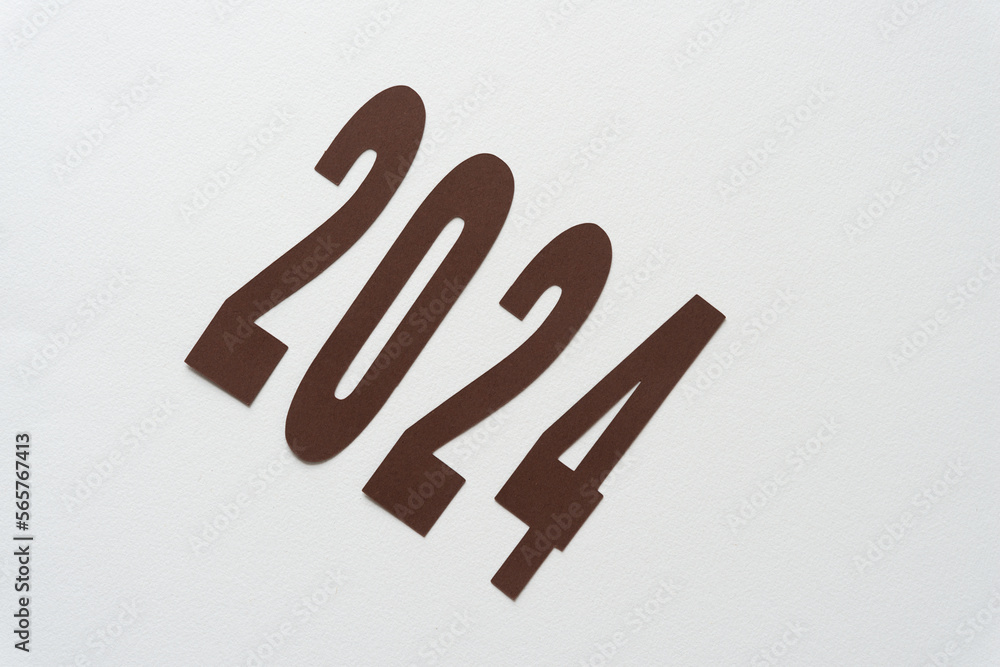 Wall mural the number two, zero, two, and four or 2024 isolated on blank paper