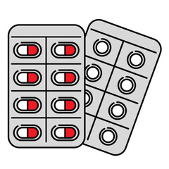 シンプルなカプセル剤と錠剤のシート(線画)