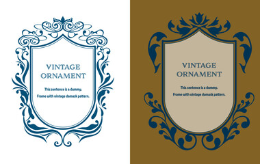 Commendation certificate, orient pattern, arabesque pattern, damask pattern decorative rule vintage frame set, emblem.