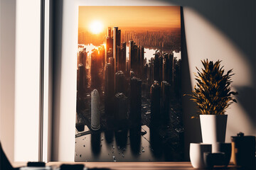 Office with Plants and a City View Art Print