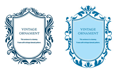 Commendation certificate, orient pattern, arabesque pattern, damask pattern decorative rule vintage frame set, emblem.