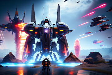 Futuristic Mech, Video Game concept art generative ai