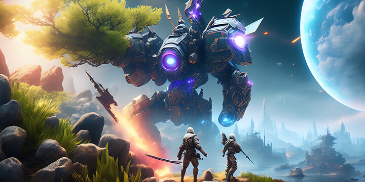 Futuristic Mech, Video Game concept art generative ai