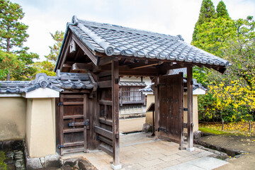 Fototapeta na wymiar Himeji Japan 30th Dec 2022: the entrance of a gardern in Kokoen, is a relatively recently constructed Japanese style garden, it is next to Himeji Castle Hyogo Prefecture Japan. 