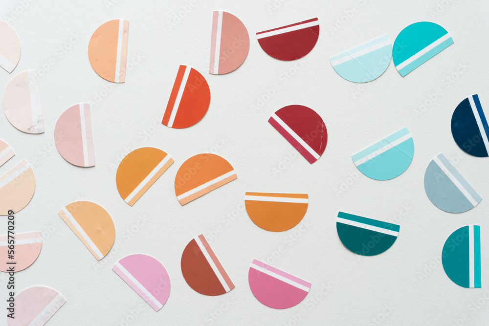 Sticker collection of colorful half circles on blank paper